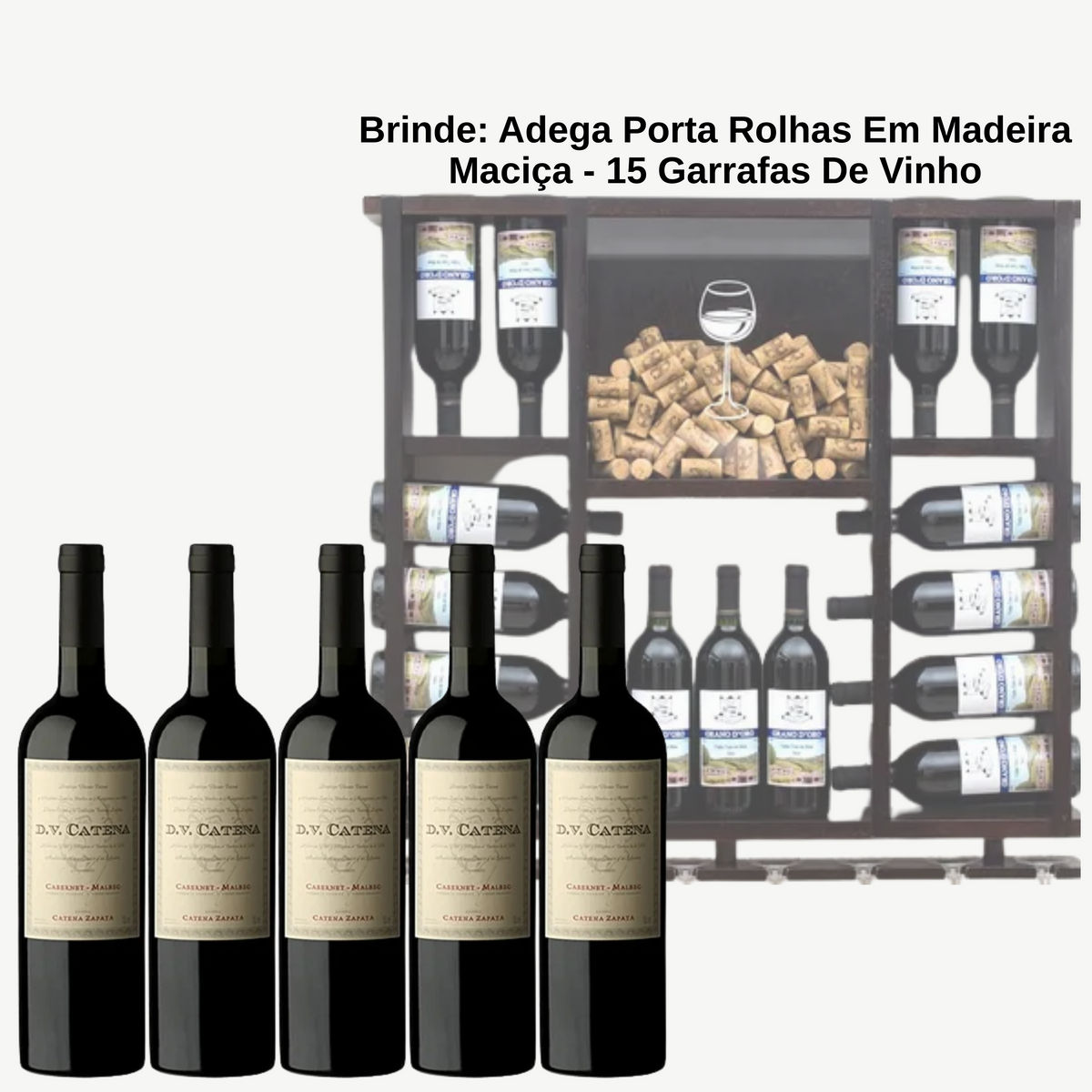 Vinhos D.V Catena Malbec + BRINDE: Adega Porta Rolhas Em Madeira Maciça - Suporta 15 Garrafas De Vinho